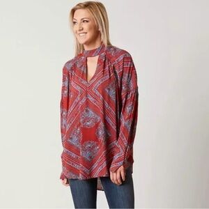 Free People Red and Blue Patterned Top